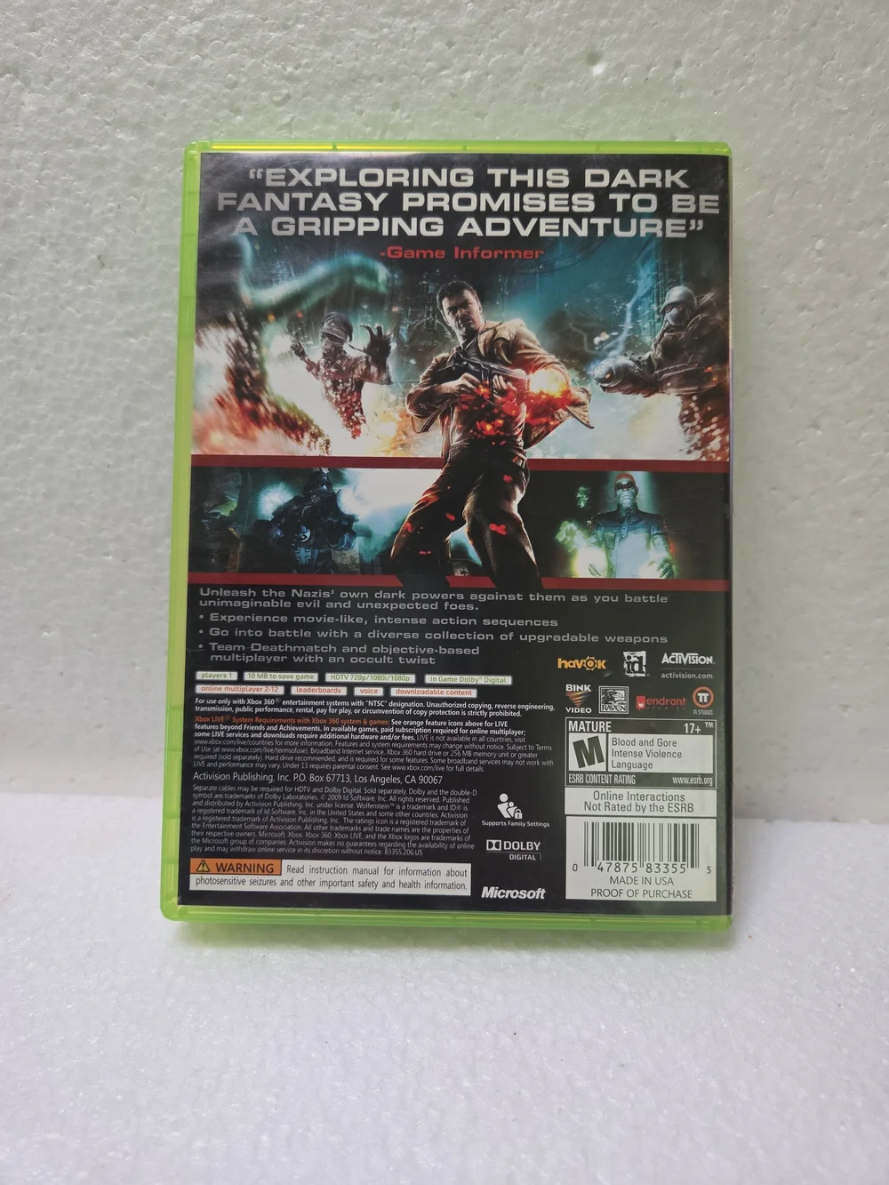 Wolfenstein Game - Green Case For XBOX 360